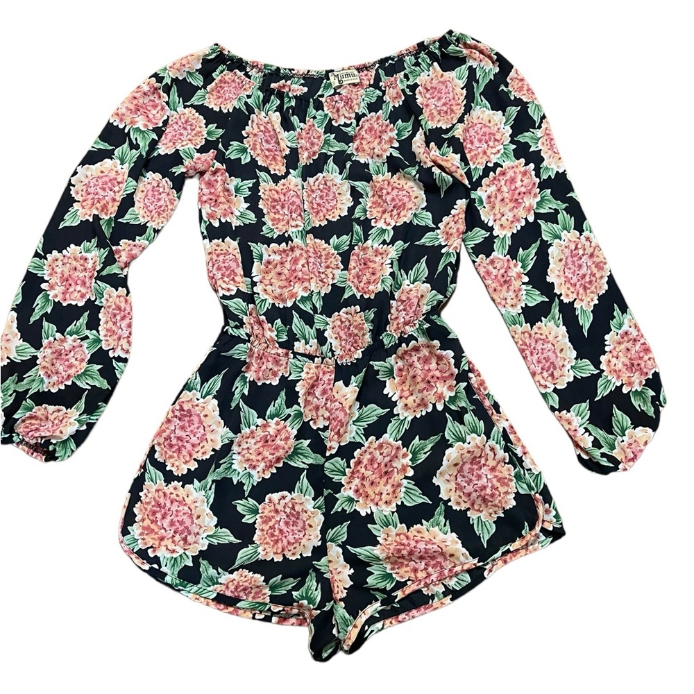 Show Me Your Mumu Rane Romper Flower Puff Girls Size Medium Flowy Ruffle Sheer